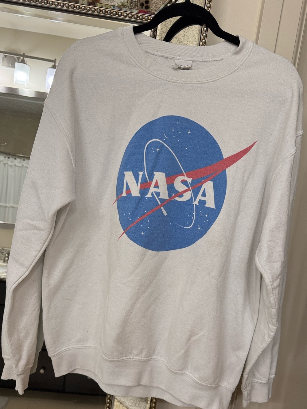 Gildan White Sweatshirt with Blue Graphic
